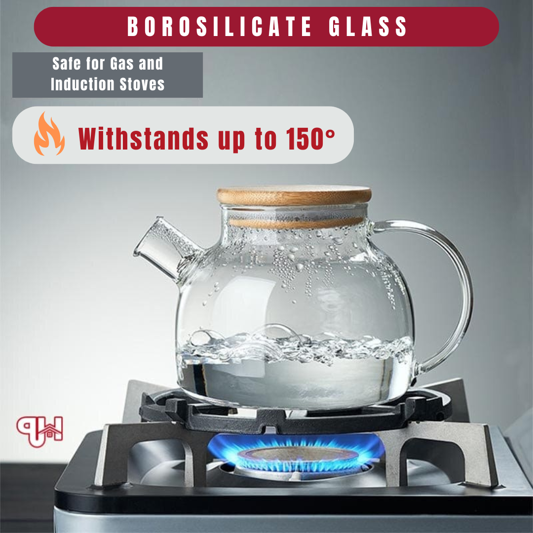 Borosilicate Glass Kettle with Bamboo Lid