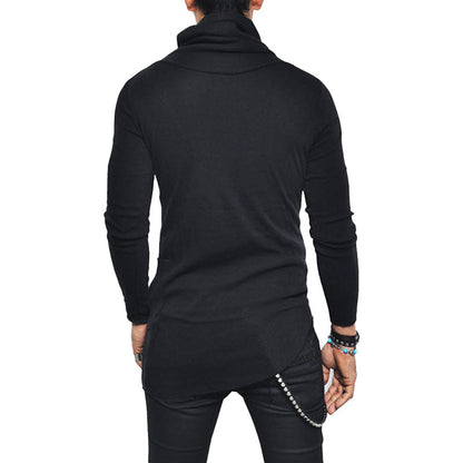 Men's Casual Turtleneck Long Sleeve Irregular Hem T-Shirt 84115926M