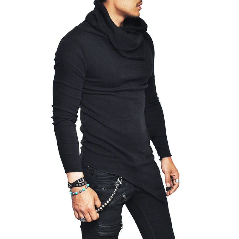 Men's Casual Turtleneck Long Sleeve Irregular Hem T-Shirt 84115926M