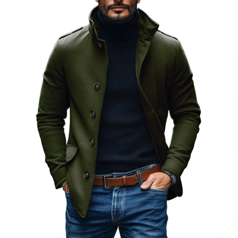 Men's Casual Wool Blend Lapel Single-breasted Slim Short Coat 85856791M