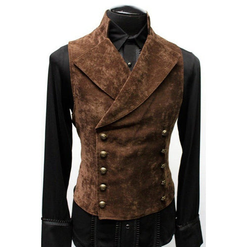 MEN'S STAND COLLAR SUEDE DOUBLE BREASTED VEST 72601313M