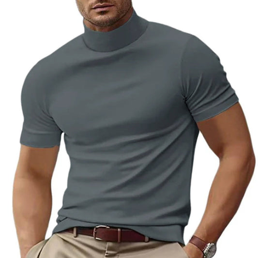 Men's Solid Color Half Turtle Neck Slim Fit Short Sleeve T-Shirt 95228052Y