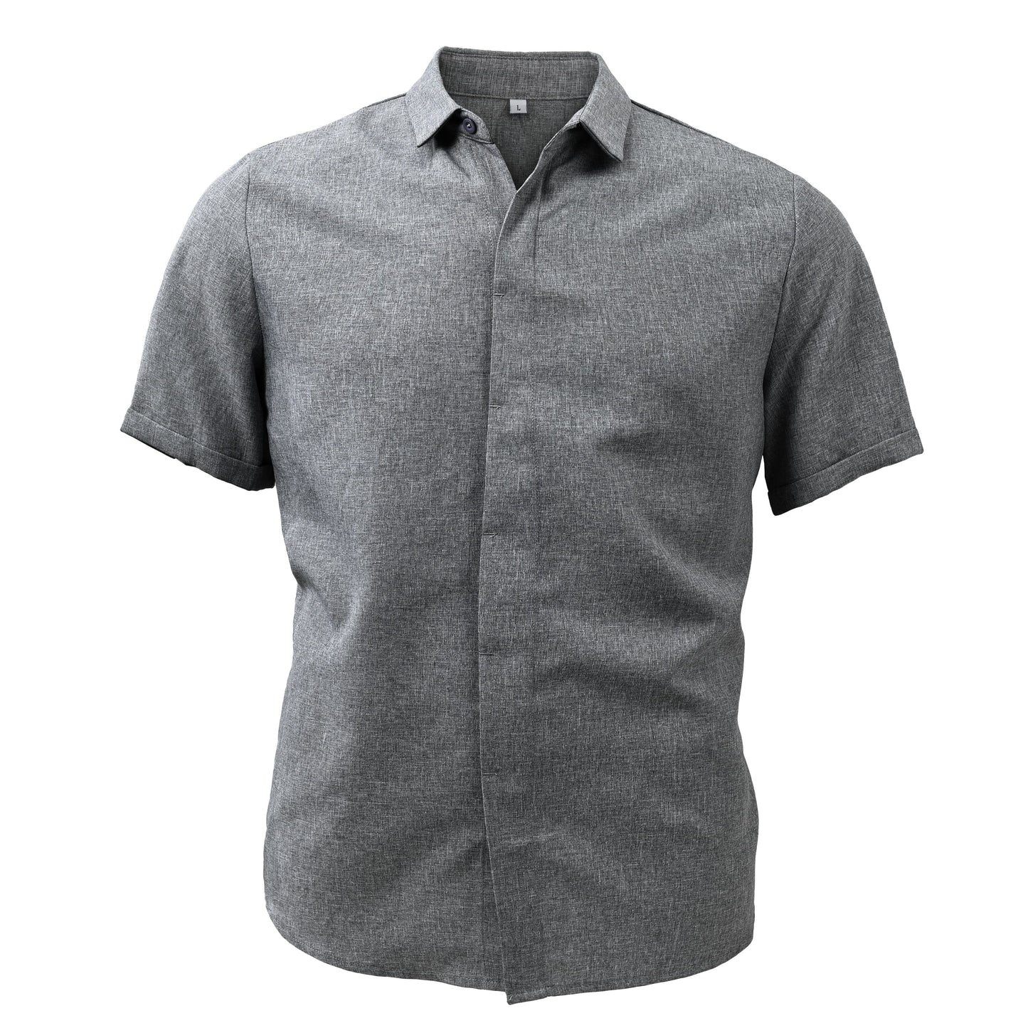 Men's Solid Color Lapel Cotton Linen Short Sleeve Shirt 82339241X