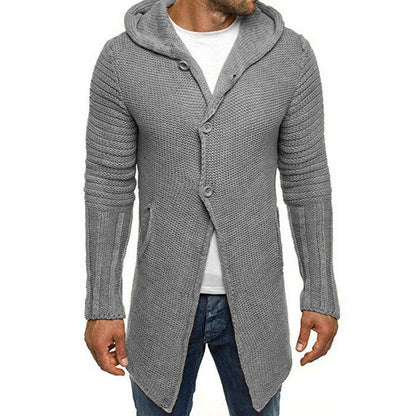 Men's Hooded Long Sleeve Mid Length Knit Cardigan 90721661M