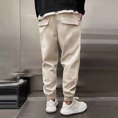 Men's Solid Plush Loose Elastic Waist Casual Sports Pants 03497832Z