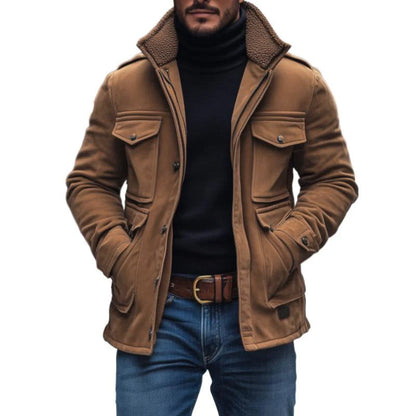 Men's Vintage Suede Fleece Collar Patchwork Multi-Pocket Zipper Coat 99704034M