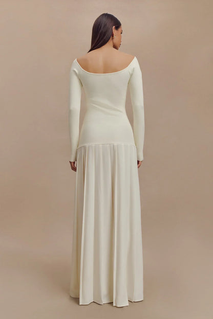 Knit Off Shoulder Maxi Dress - Ivory