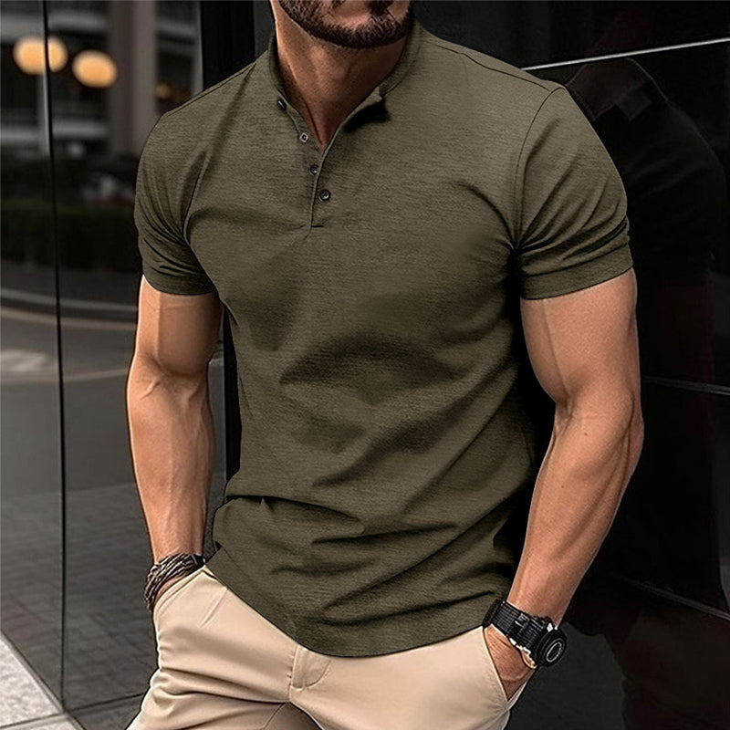 Men's Solid Color Button Henley Neck Sports Polo Shirt 08122771X