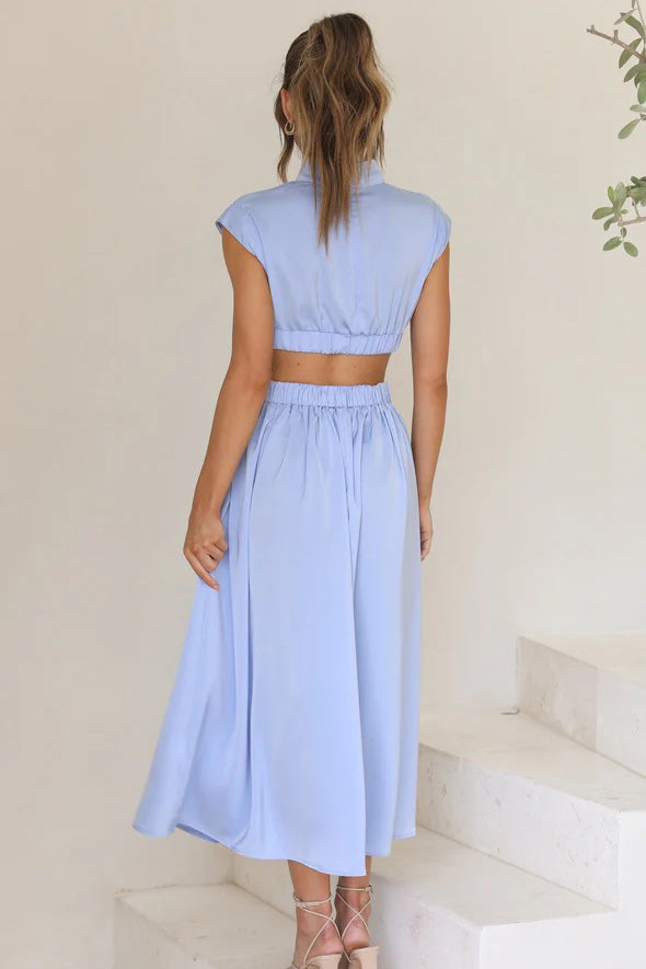 Cutout Waist Pocketed Vacation Midi Dress