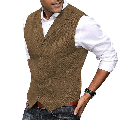 Men's Vintage Herringbone Lapel Single Breasted Slim Vest 34062296M