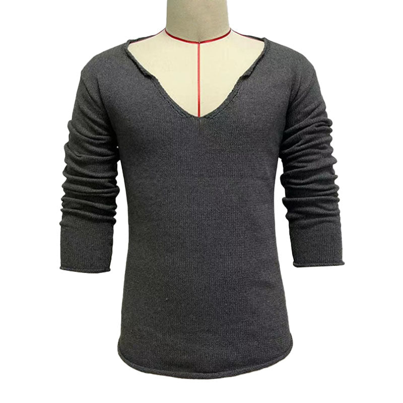 Men's Casual V Neck Long Sleeve Knitted Sweater 30697065M