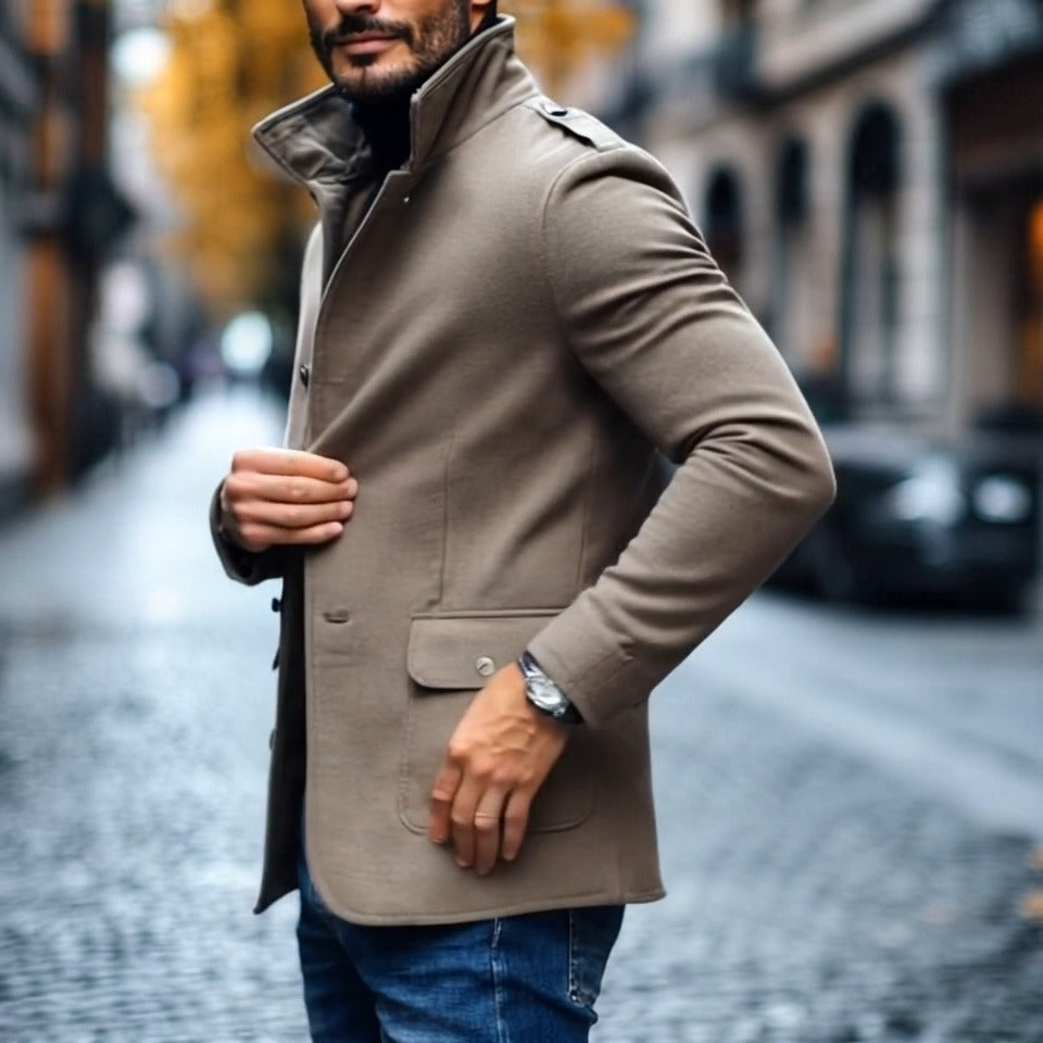 Men's Casual Wool Blend Lapel Single-breasted Slim Short Coat 85856791M