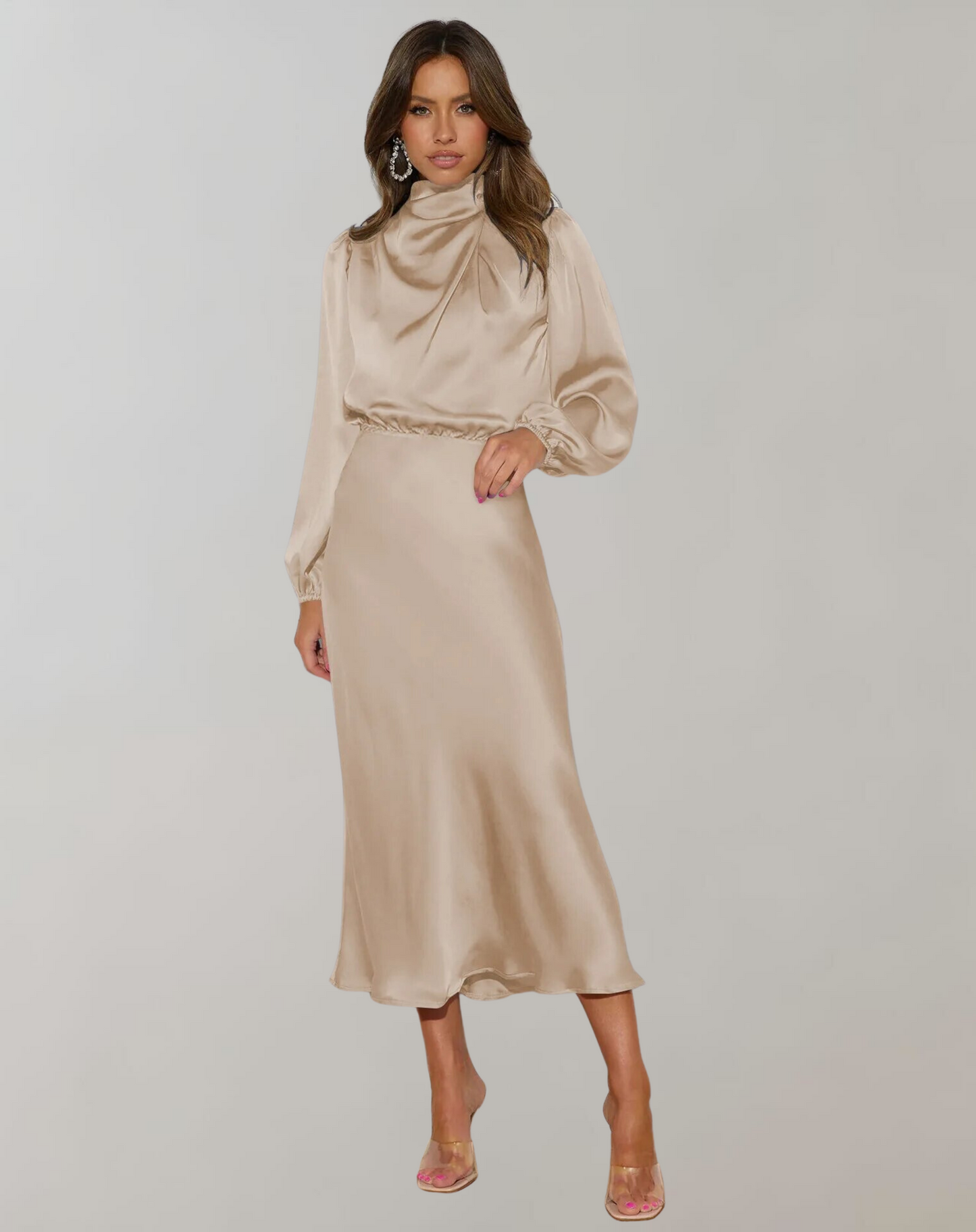 Bella - Long-Sleeved Satin Dress