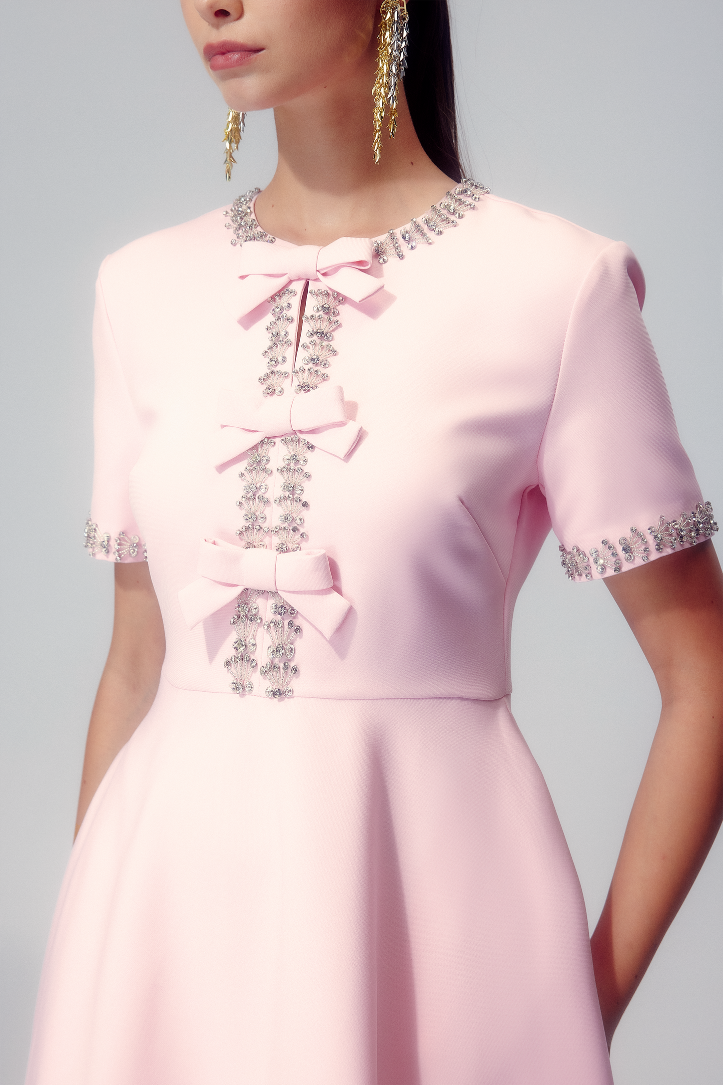 Zoe Bowknot Crystal-embellished Midi Dress