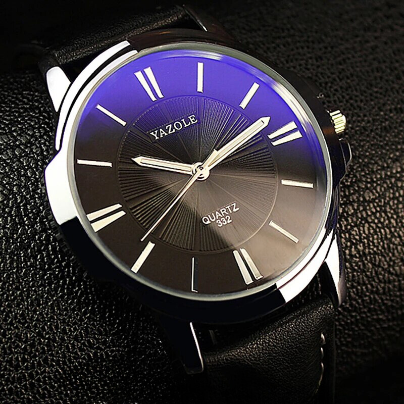 Luxury Blue Glass Leather Watch