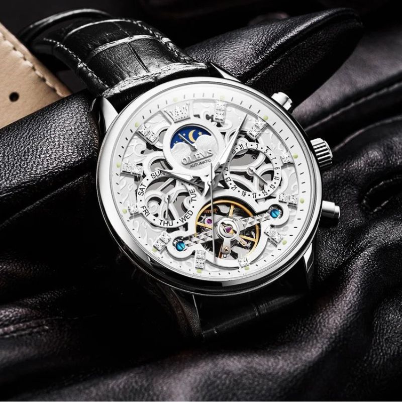 Mechanical Automatic Watch with Leather Band