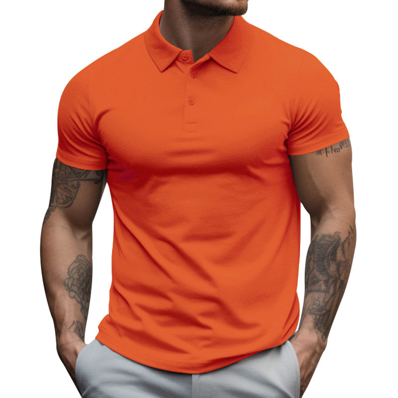 Men's Solid Slim Lapel Short Sleeve Casual Polo Shirt 22236281Z