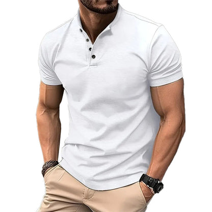 Men's Solid Color Button Henley Neck Sports Polo Shirt 08122771X