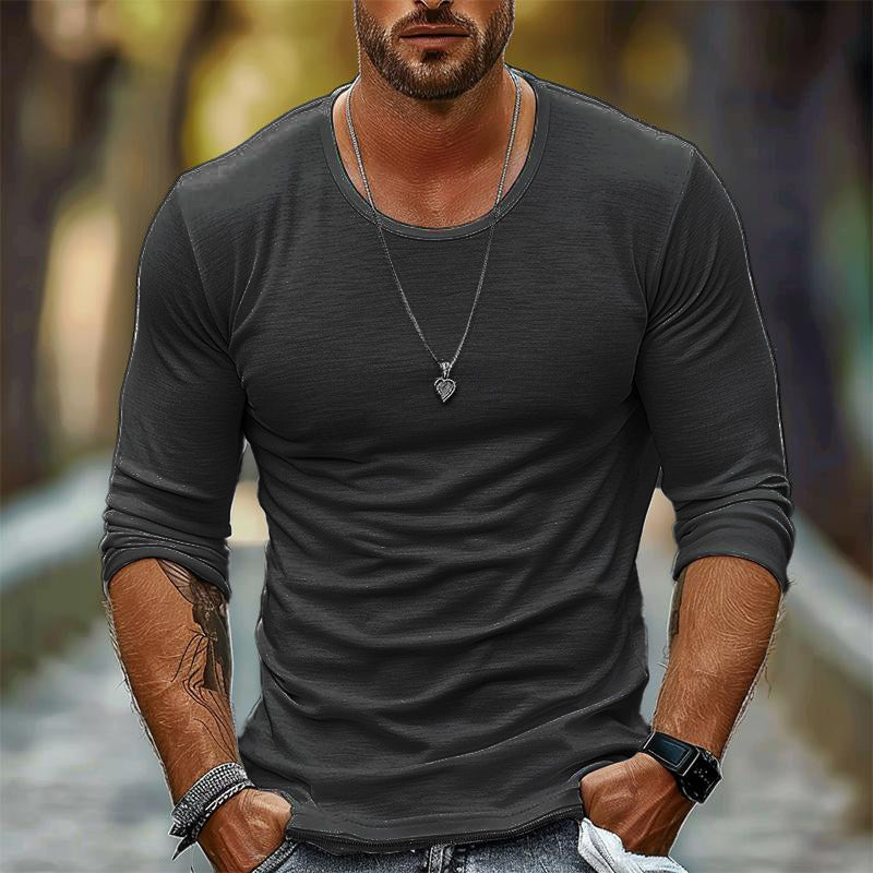 Men's Casual Solid Color Round Neck Long Sleeve T-Shirt 94867816X