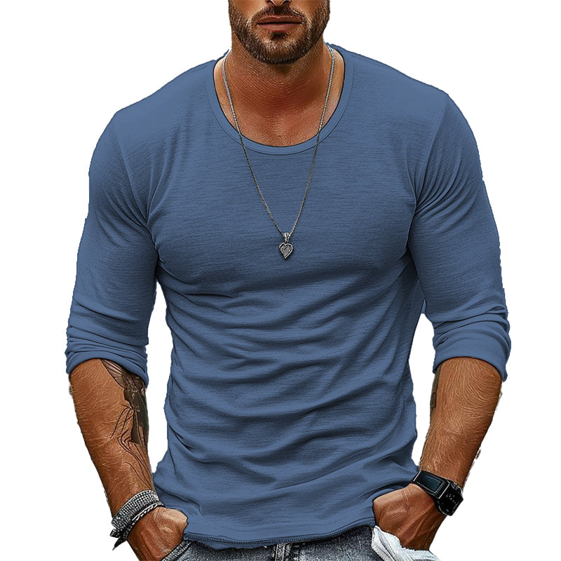 Men's Casual Solid Color Round Neck Long Sleeve T-Shirt 94867816X