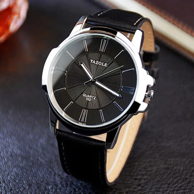 Luxury Blue Glass Leather Watch