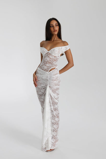 Selune - See-Through Lace Off-Shoulder Maxi Dress