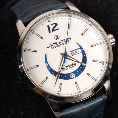 Elegant Moonphase Watch with Luminous Calendar Week