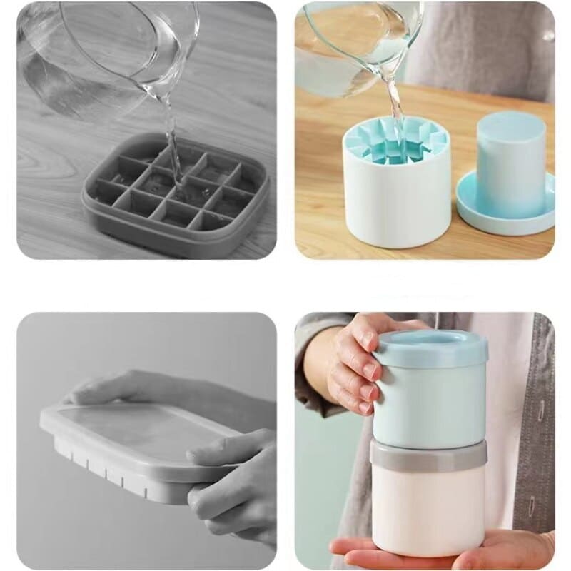 Round Silicone Ice Cube Tray with Lid