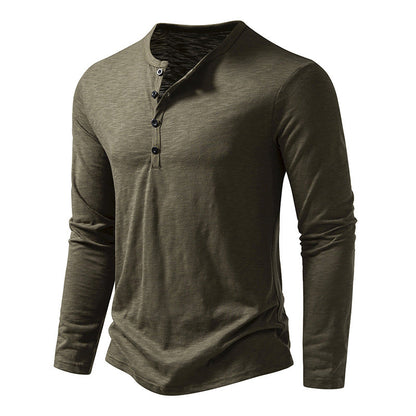 Men's Casual Henley Collar Solid Long Sleeve T-Shirt 22687327Y