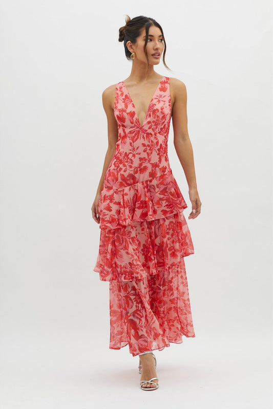 Strappy Back Ruffle Maxi Dress