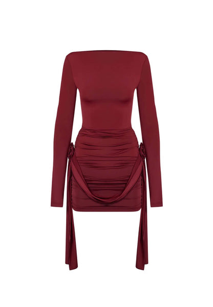 Ilyssia - Boat-Neck Mini Garnet Dress