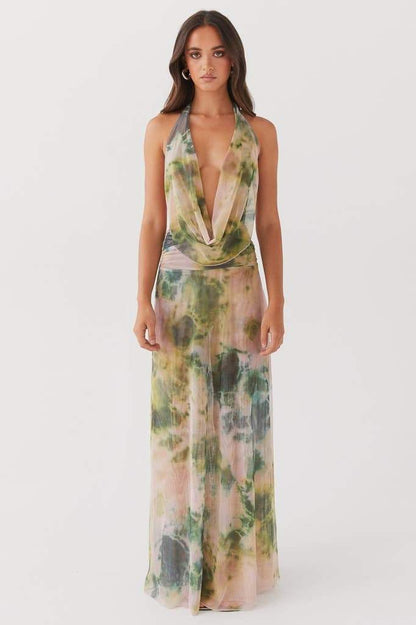 Antonia Printed Halterneck Maxi Dress