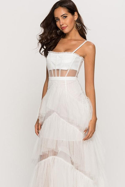 Arlene Corset Leayered Mesh Slip Maxi Dress