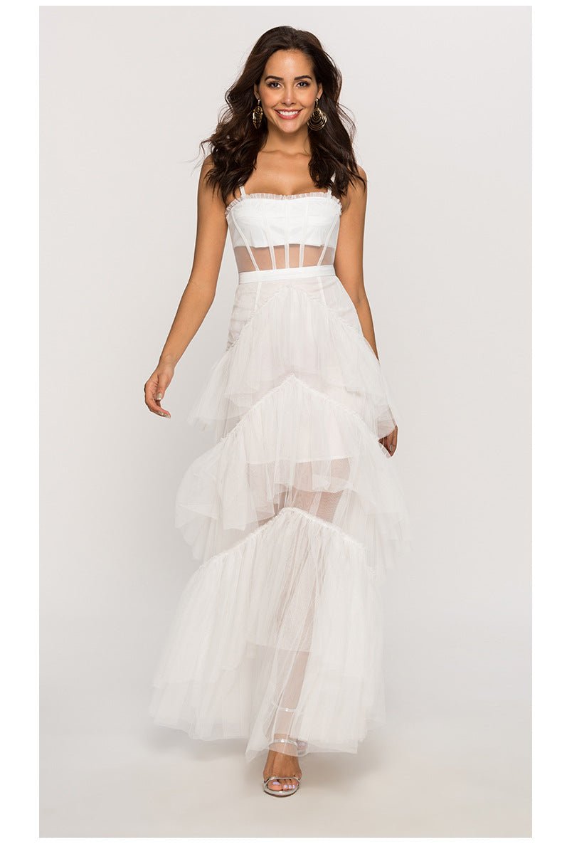 Arlene Corset Leayered Mesh Slip Maxi Dress