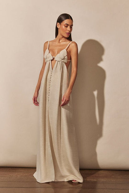 Celeste V-neck Flower High Slit Maxi Dress