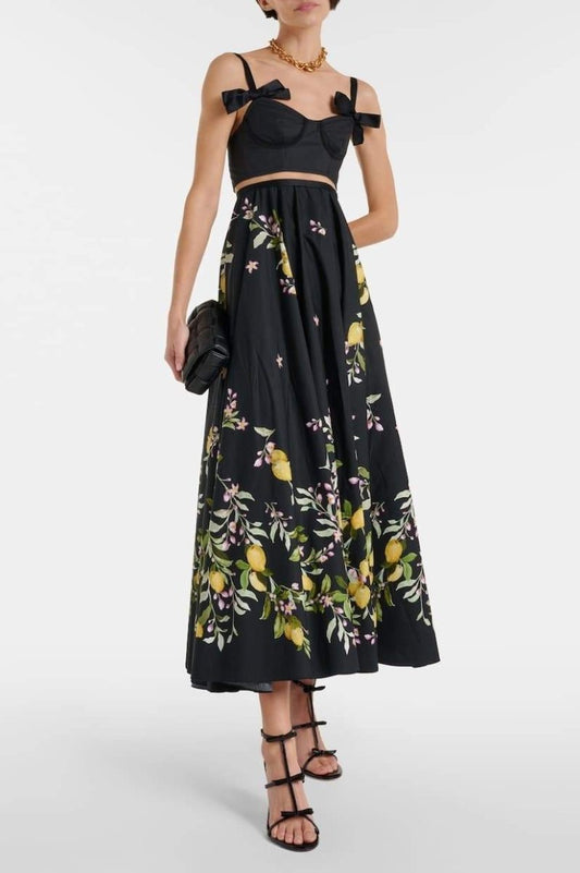 Cynthia Floral Printed Bowknot Midi Dress