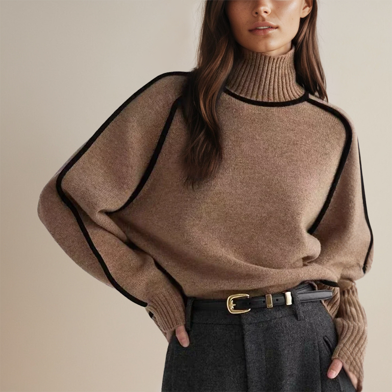 Ava™ | Luxurious Cashmere Turtleneck with Contrasting Details