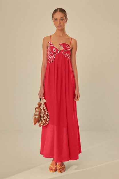 Eileen Goldfish Embroidered Maxi Slip Dress