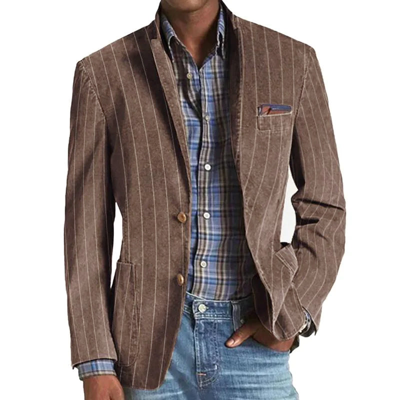 Men's Vintage Striped Lapel Single-Breasted Blazer 53951972Y