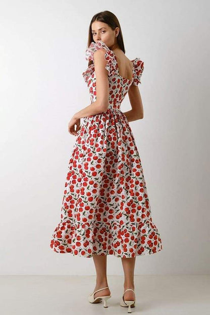 Griselda Cherry Printed Ruffle Midi Dress