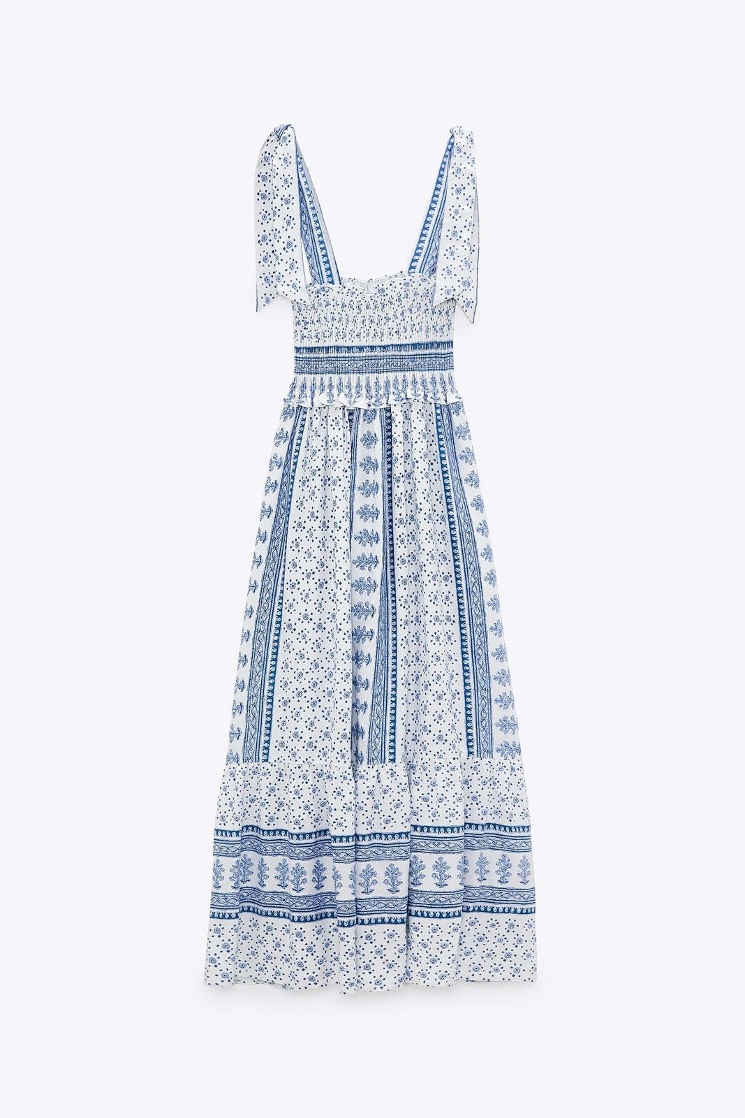 Helga Printed Shirred Strap Midi Dress