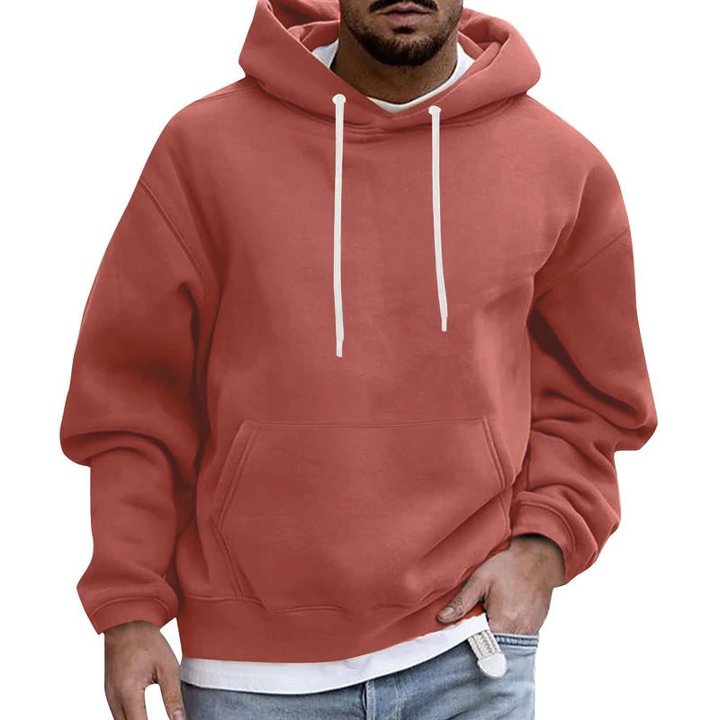 Men's Solid Color Loose Casual Fleece Pocket Hoodie 51863163X