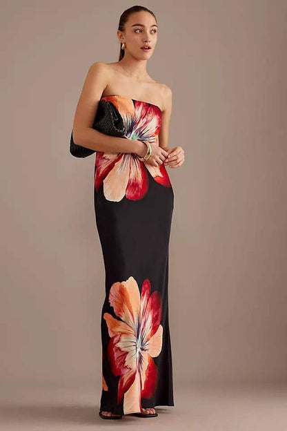 Janice Floral Printed Strapless Maxi Dress