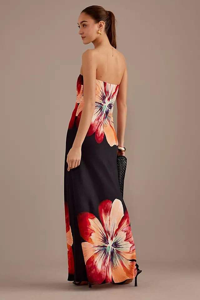 Janice Floral Printed Strapless Maxi Dress