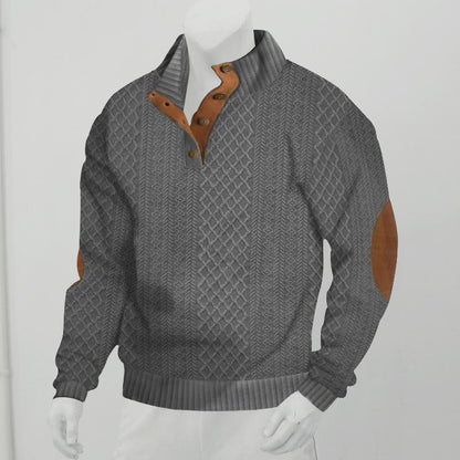 Men's Outdoor Stand Collar Long Sleeve Jacquard Knitted Pullover Sweatshirt 84101852X