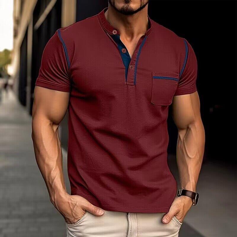 Men's Casual Colorblock Henley Collar Short Sleeve T-Shirt 53275107Y