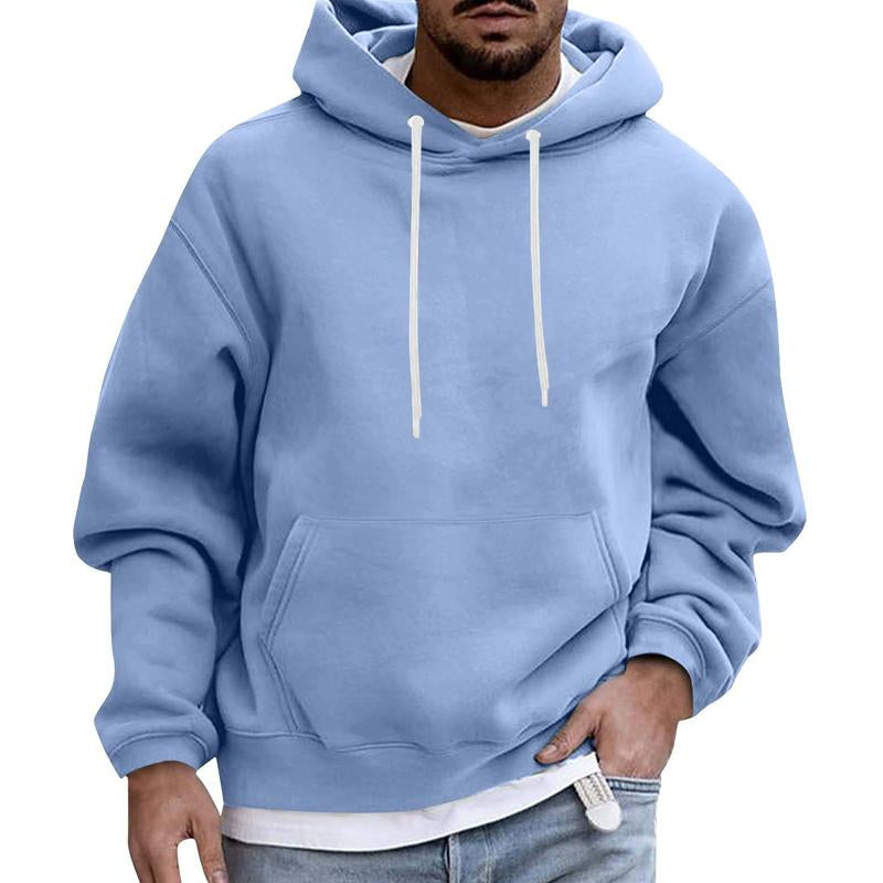 Men's Solid Color Loose Casual Fleece Pocket Hoodie 51863163X