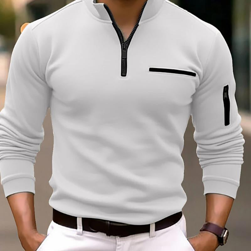 Men'S Casual Solid Color Zipper Polo Shirt 71126757Y