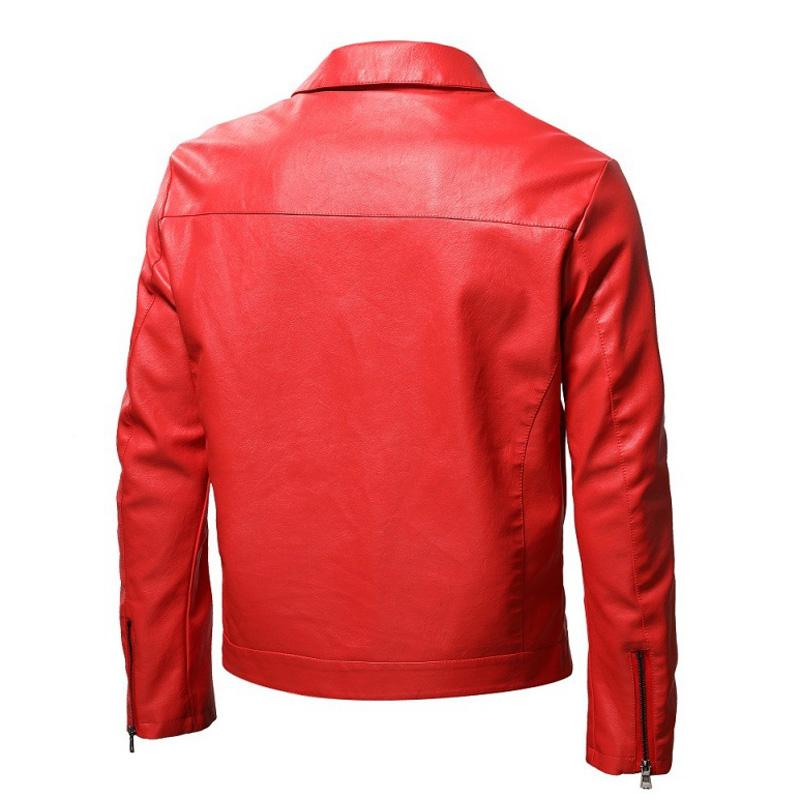 Men's Lapel Collar Zip-Up Leather Jacket 82345117X