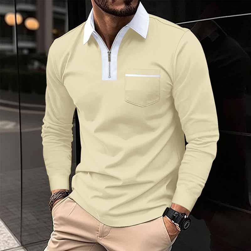 Men's Color Block Pocket Long Sleeve POLO Shirt 99308629X